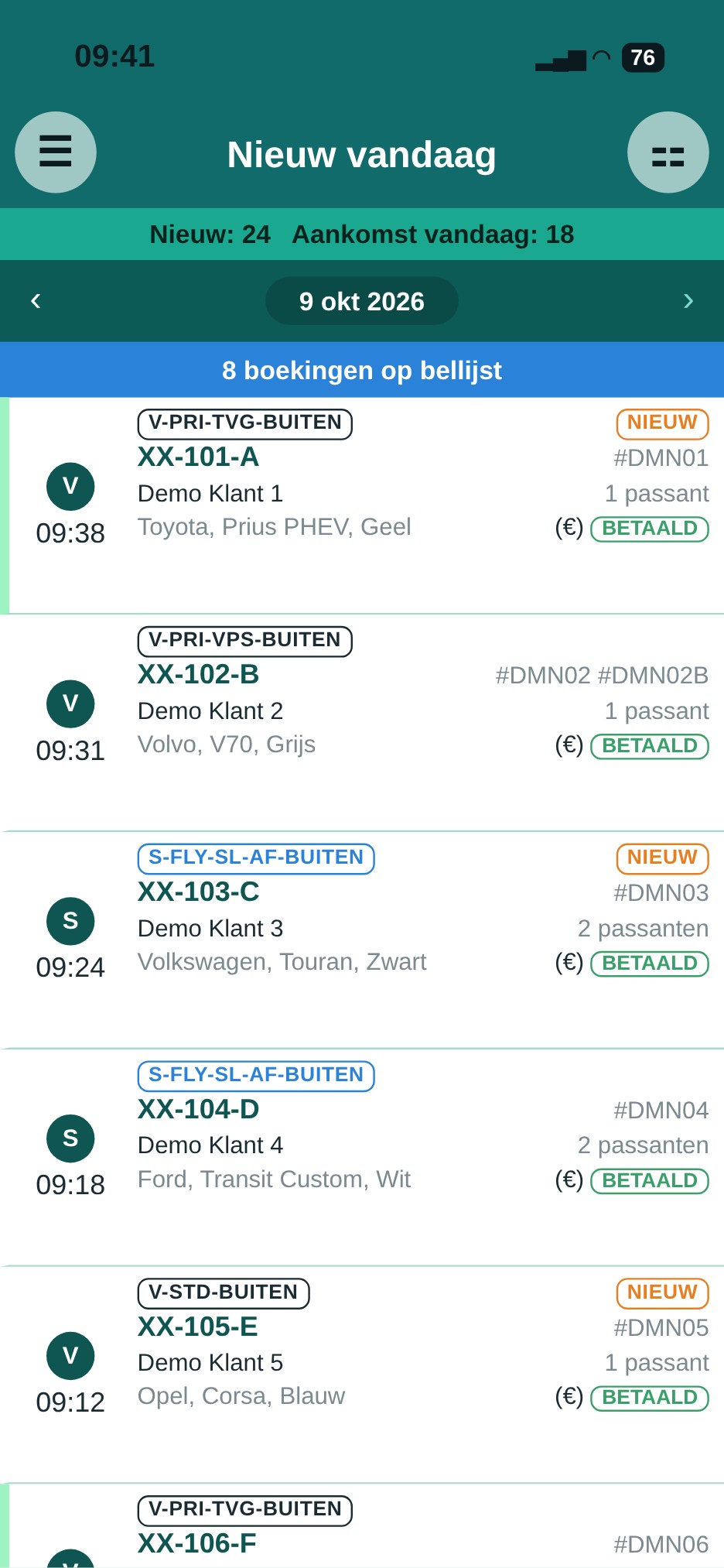 Nye indkomne bookinger — Bookinger der er ankommet i dag, pænt i rækkefølge efter ankomst.