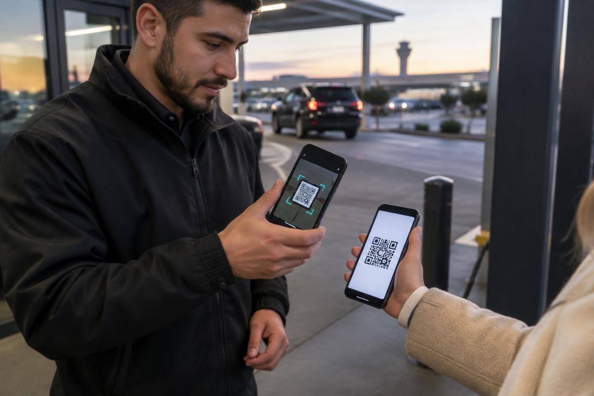 Empleado escaneando un código QR con la app de ParkingPro