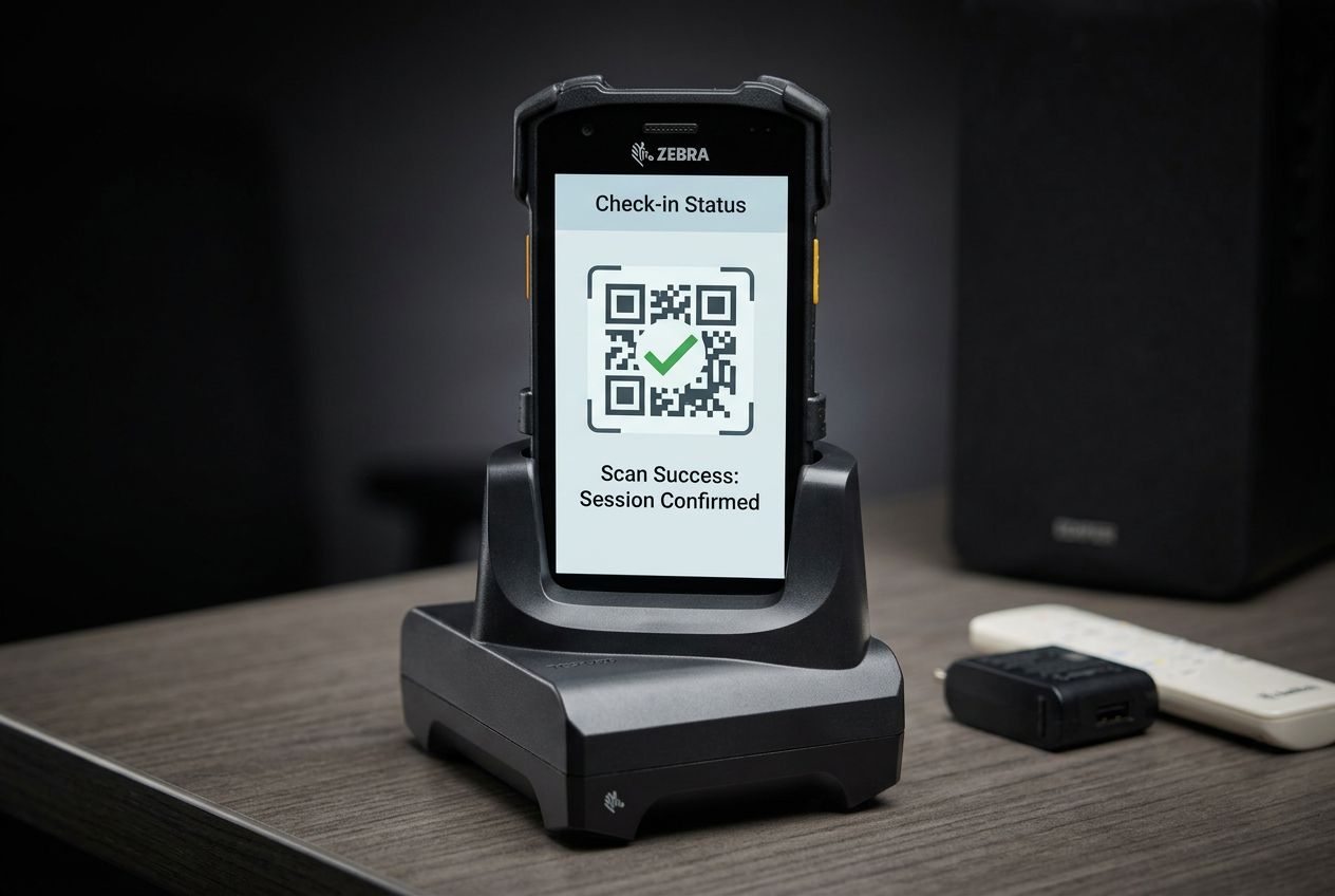 Terminal Zebra en su base con un escaneo QR correcto