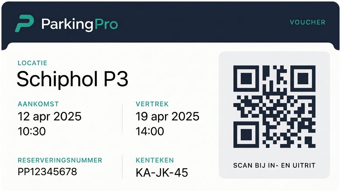 Bono de aparcamiento de ParkingPro para Schiphol P3 con código QR